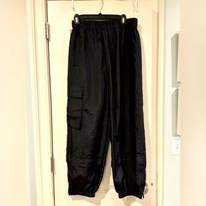 Tibi Black Crispy Wilt Joggers Med Tall